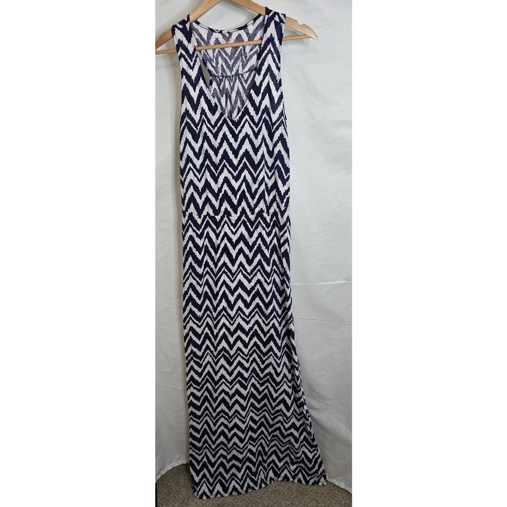 Lilly Pulitzer Chevron Racerback Blue White Maxi Dress Size Small